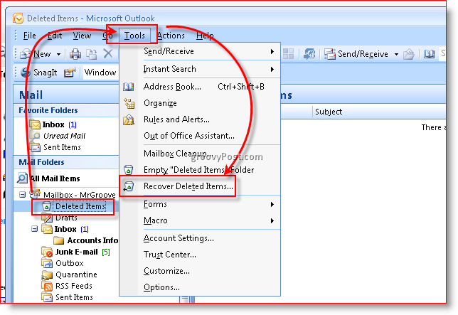 Recover Deleted Email in MS Outlook 2007